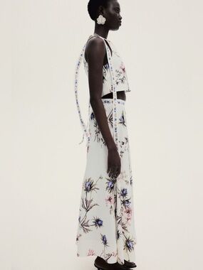 H&M 2 piece floral set maxi skirt and tie top xs 2 NEW WITH TAGS